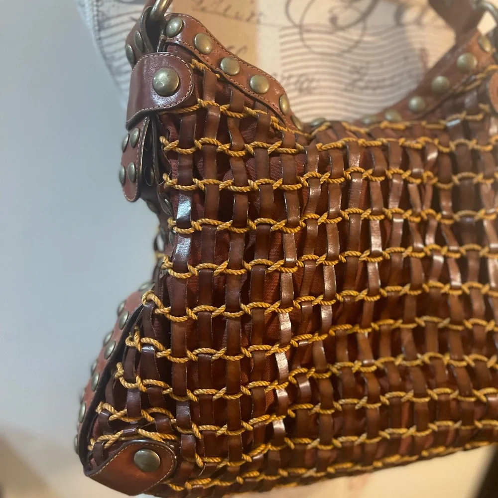 Kooba Brown Leather Studded Hobo Shoulder Bag